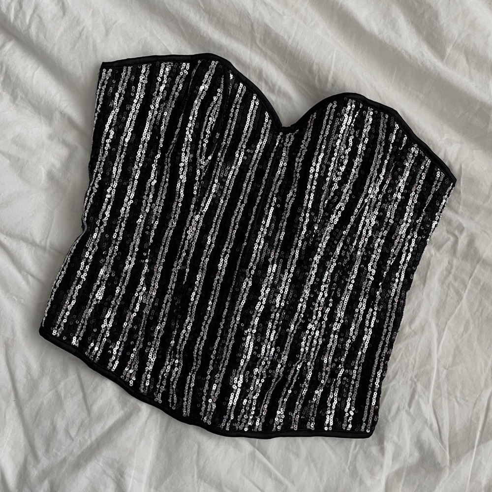 Black & Silver Sequin Corset Top | Small
